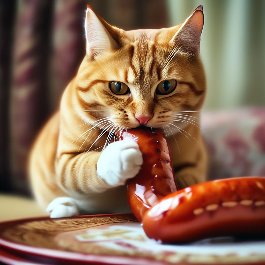 Кот кушает колбаску» — создано в Шедевруме