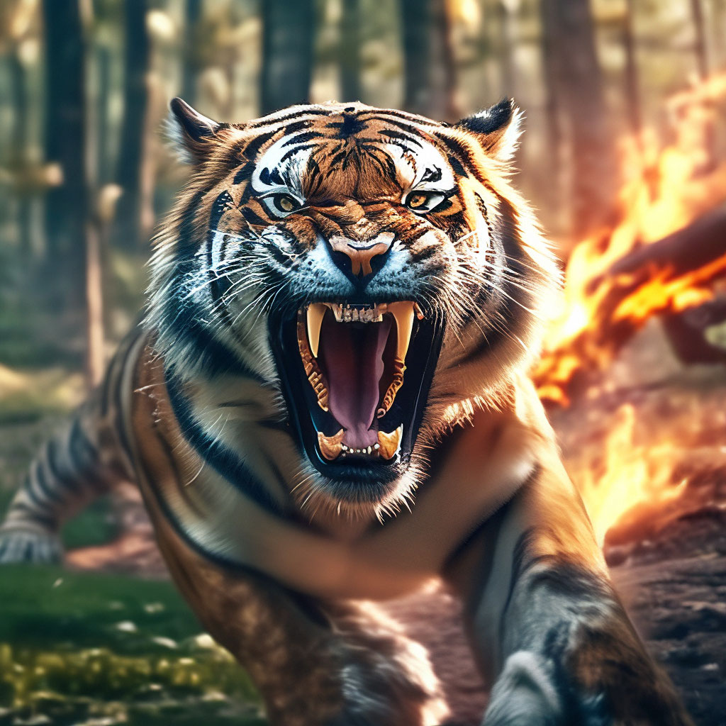 Тигр в ярости, бросается и хватает…» — создано в Шедевруме