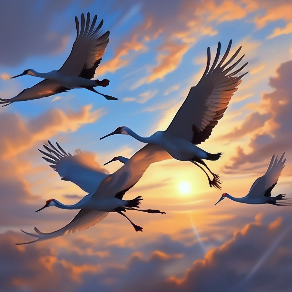 Японские журавли летят в голубом небе . — Фанан, Природа - Stock Photo | #