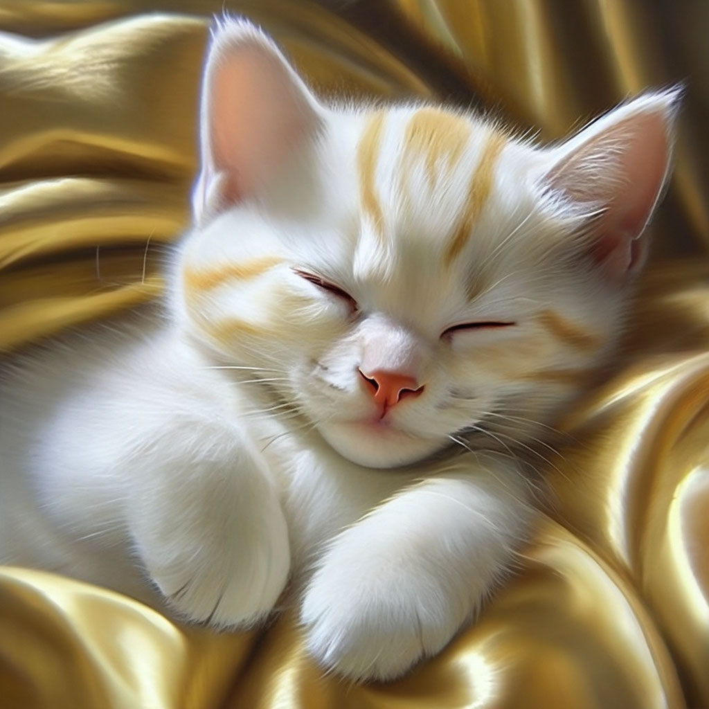 Маленькая белая кошечка спит на …» — создано в Шедевруме