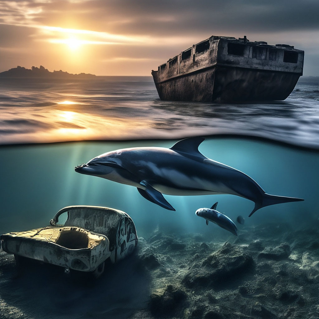 Черный дельфин с дельфинятами плывут…» — создано в Шедевруме