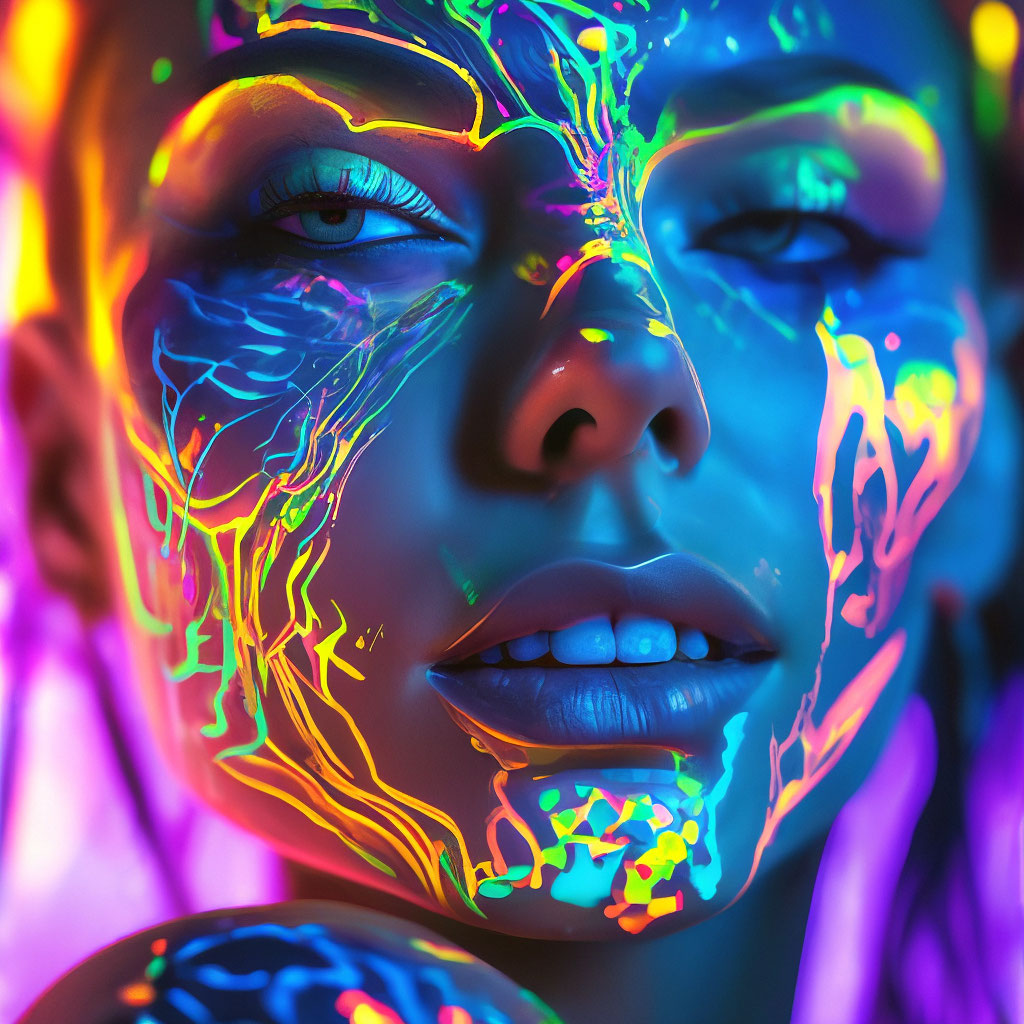 neon art, full body Bioluminescent tattoo, intricat