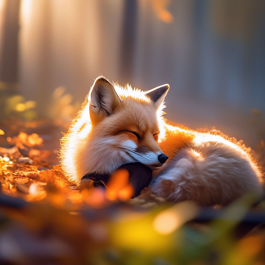 Красивая пушистая лиса спит в лесу…» — создано в Шедевруме