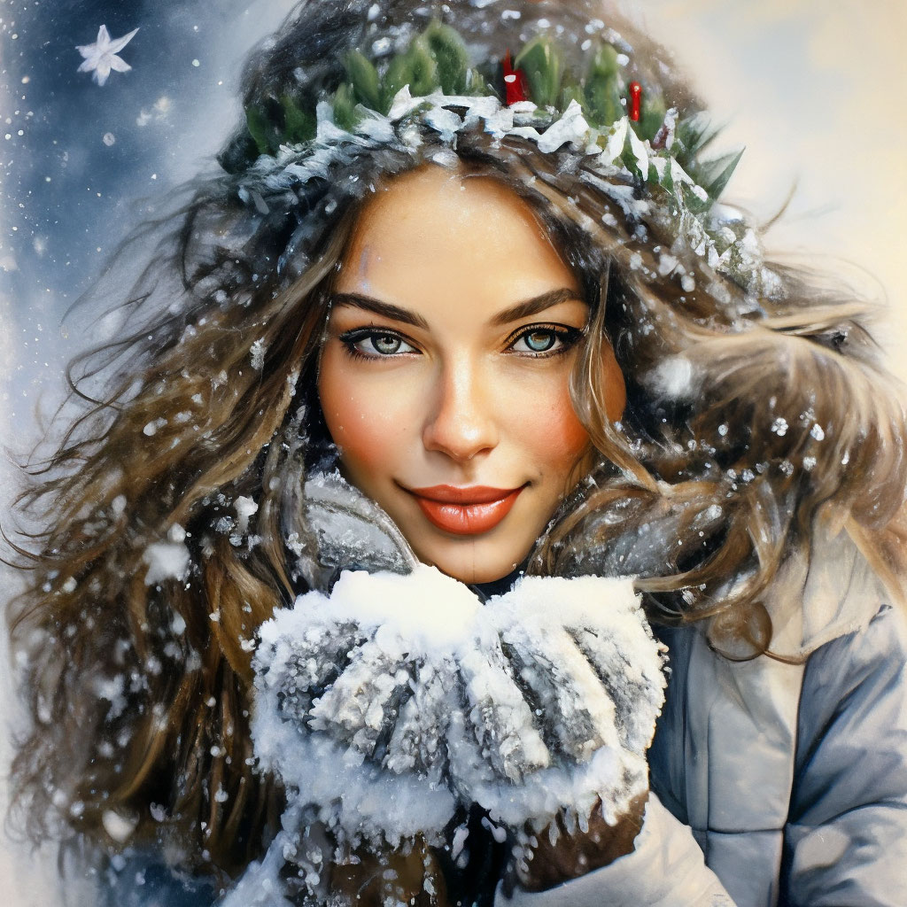 Зима, снег, красивая женщина, в …» — создано в Шедевруме