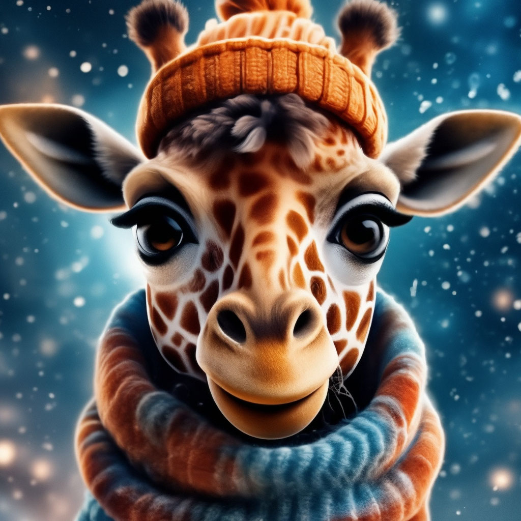 Веселый жираф с огромными глазами, …» — создано в Шедевруме