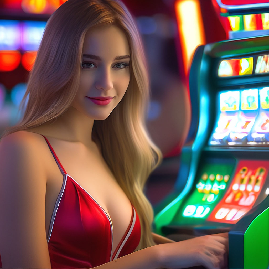 Slot machine and girl, realistic, …" — image created in Shedevrum