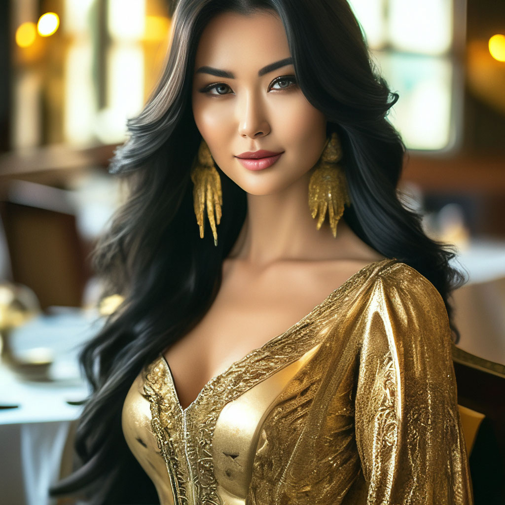 Красивая девушка Казашка в ресторане…» — создано в Шедевруме