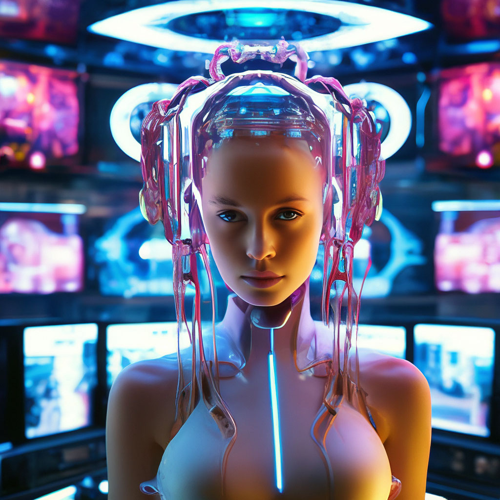 Красивая девушка-андроид с нейро-…» — создано в Шедевруме