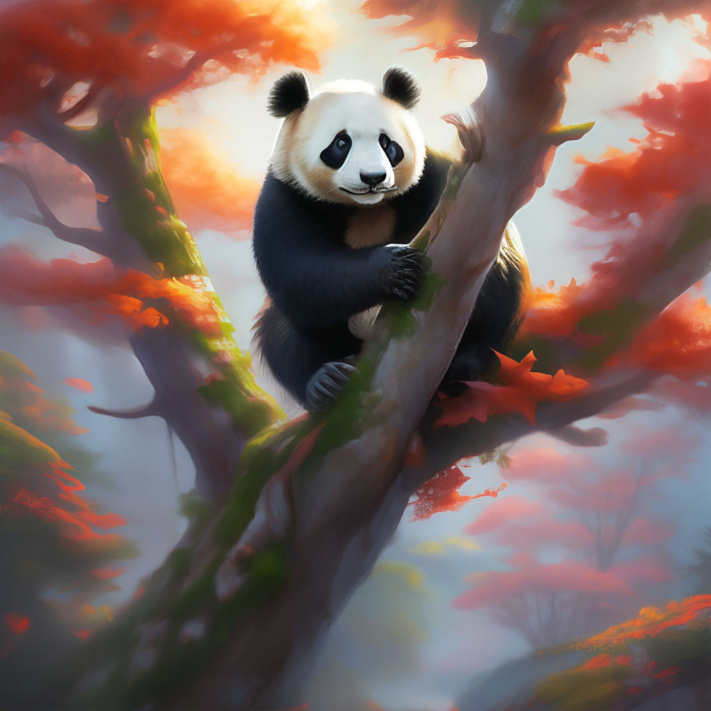 Панда на дереве» — создано в Шедевруме
