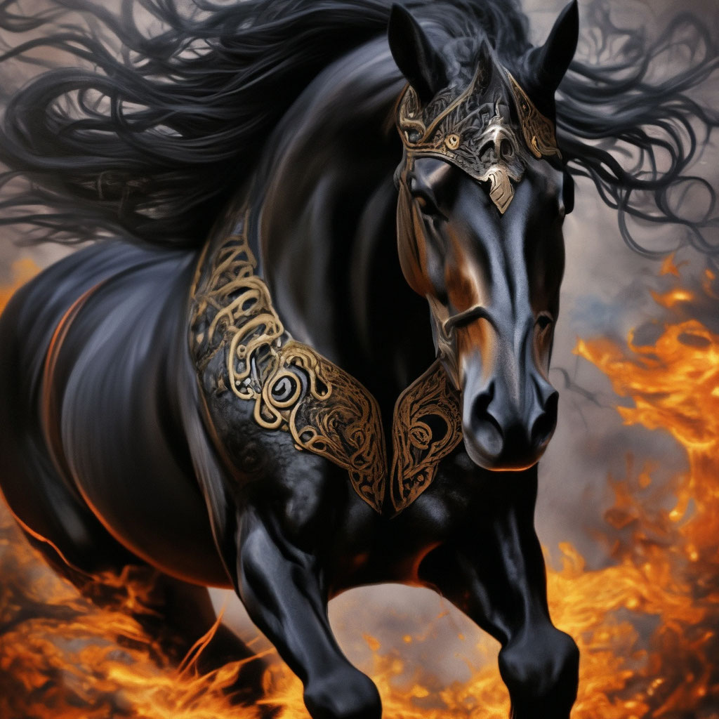 Черная лошадь филигранная огнём …» — создано в Шедевруме