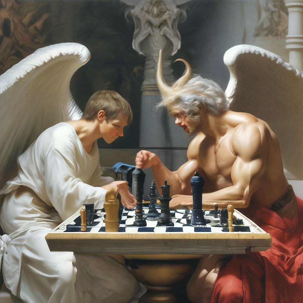 Devil Vs Angel Playing Chess An Angel And A Demon, Playing Chess With