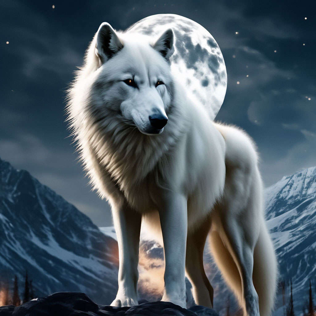 белый волк луна арт