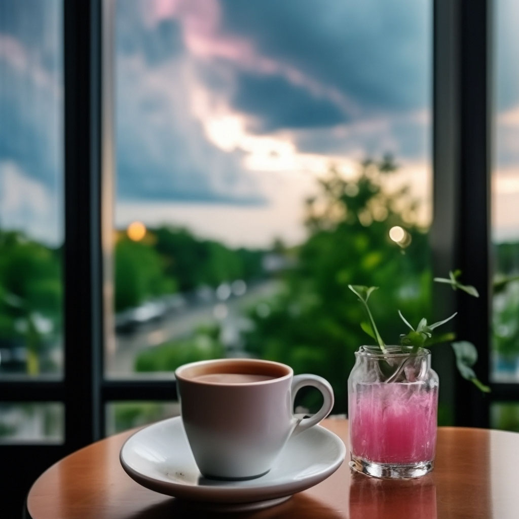 Кафе с видом на дневное небо с …» — создано в Шедевруме