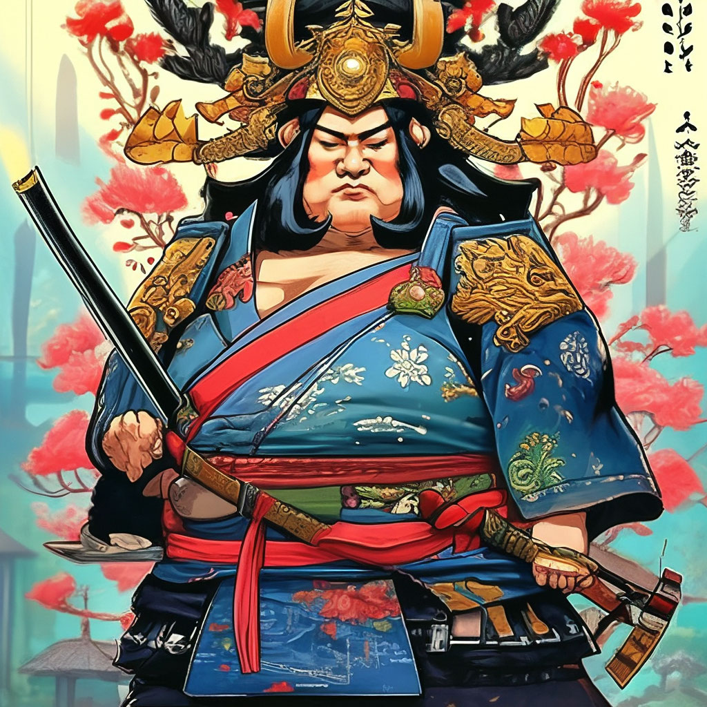 A fat big Japanese samurai of the XIX century. on the head
