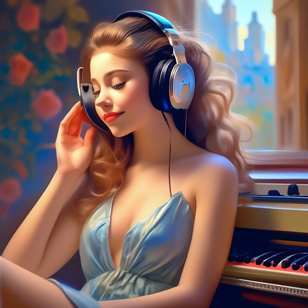 Красивая девушка слушает музыку» — создано в Шедевруме