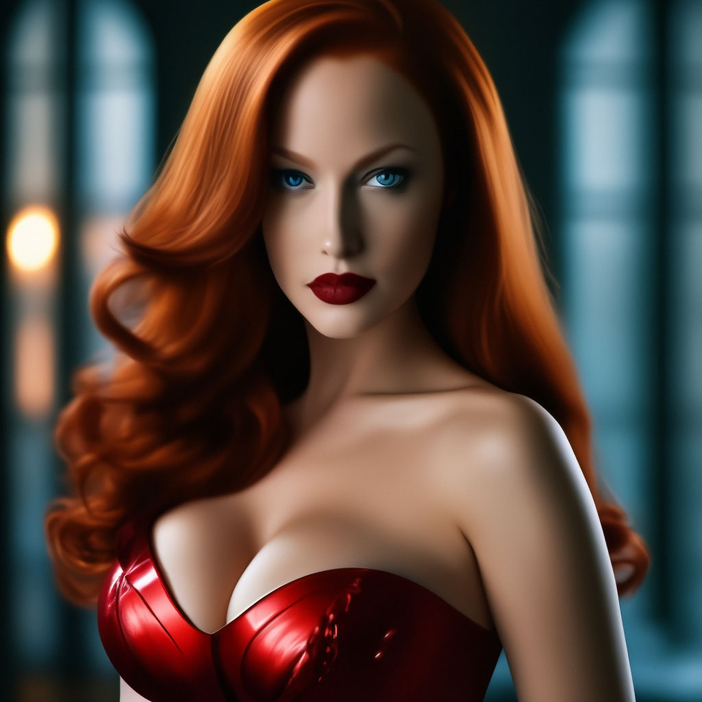 Woman red dress redhead red lipstick jessica rabbit