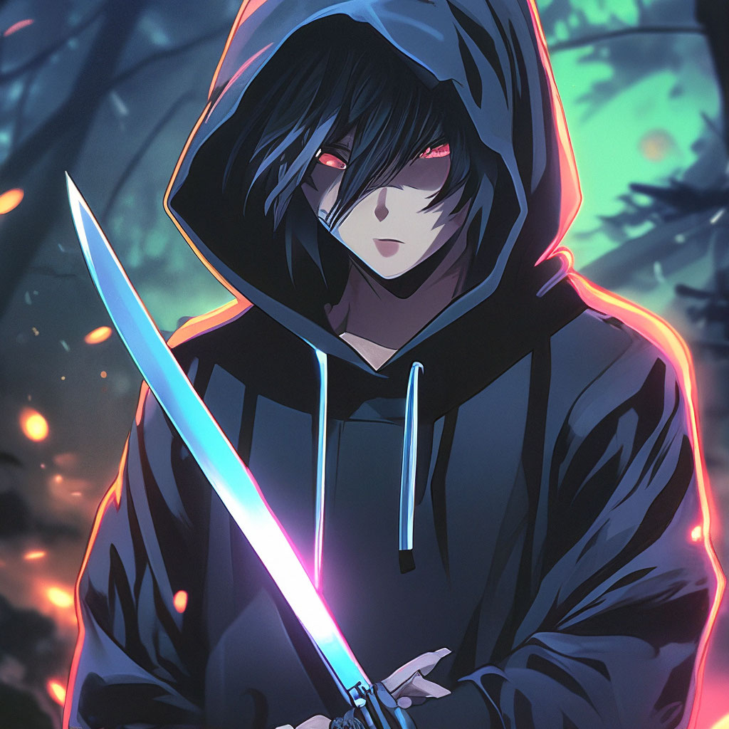 Anime guy in a black hoodie with a image created in Shedevrum