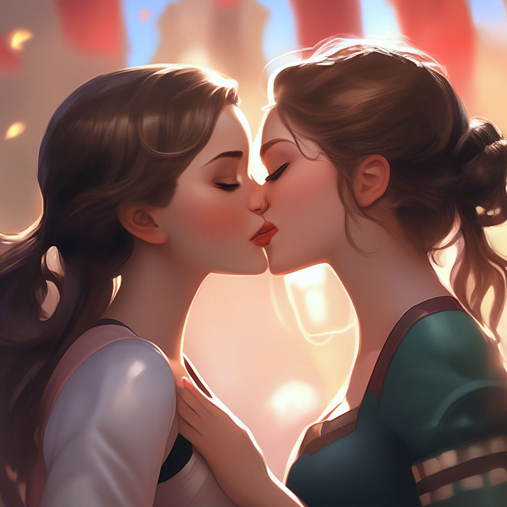 «Две красивые девушки целуются друг …» — создано в Шедевруме