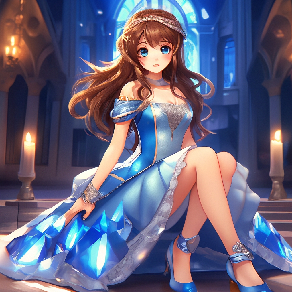 princess polly baby blue dress The girl looks like a princess in a blue dress with brown hair and blue  eyes and crystal shoes in anime style in …