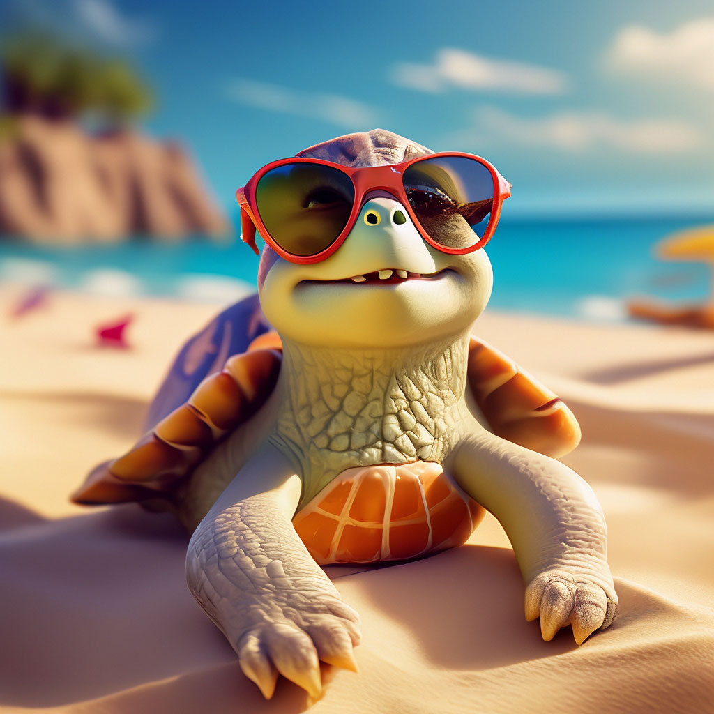 Happy turtle with glasses, … — created in Shedevrum