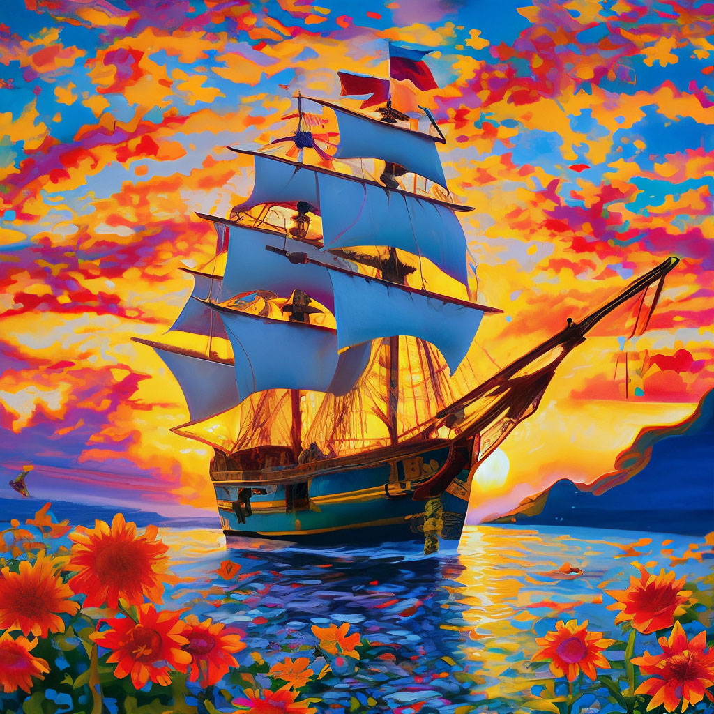 Корабль из цветов 