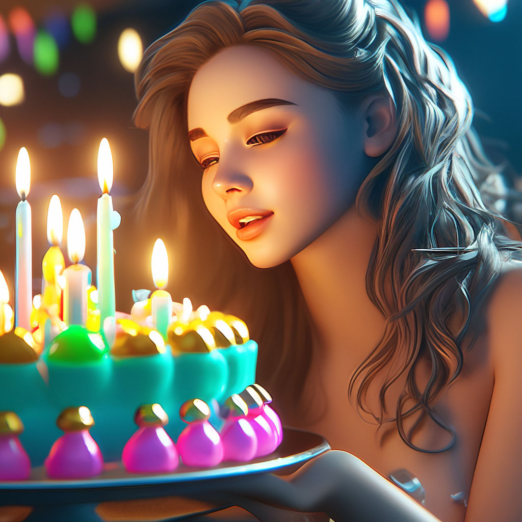 Красивый торт ,красивая девушка,свечи…» — создано в Шедевруме