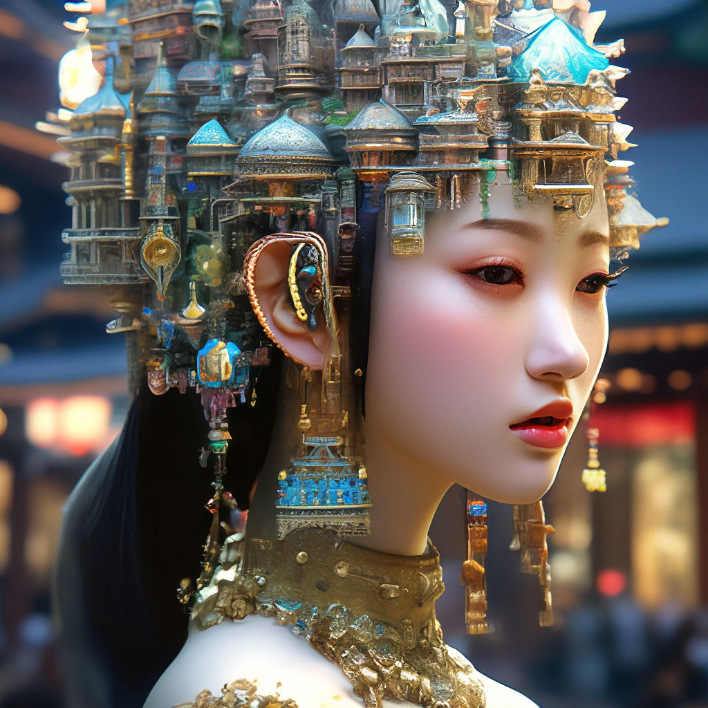 Китай внутри головы у девушки …» — создано в Шедевруме