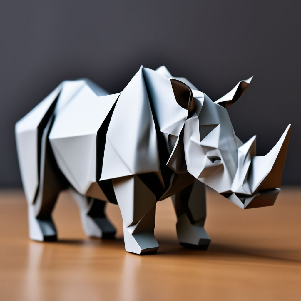 Бумажный носорог - схема сборки оригами по шагам