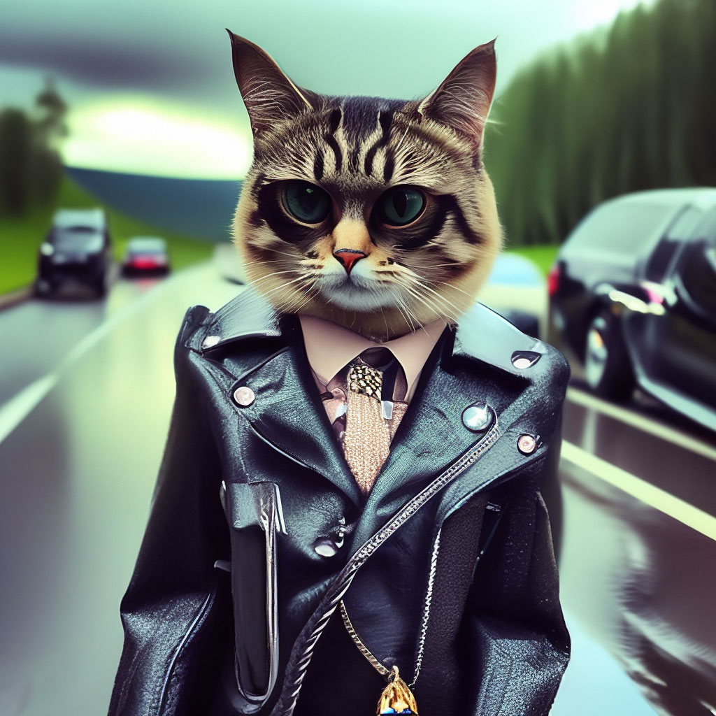 Cat in a leather hot sale jacket