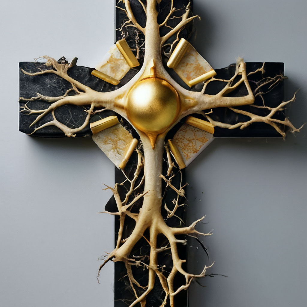 Крест гипсовый с золотистым напылением, 3*4,5 см.
