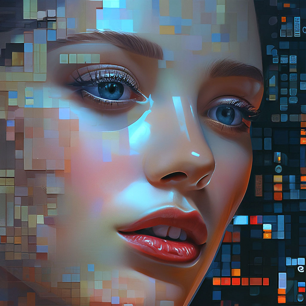 Красивая девушка из пикселей и цифр…» — создано в Шедевруме