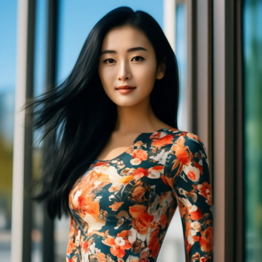 Женщина азиатка стройная в цветном …» — создано в Шедевруме