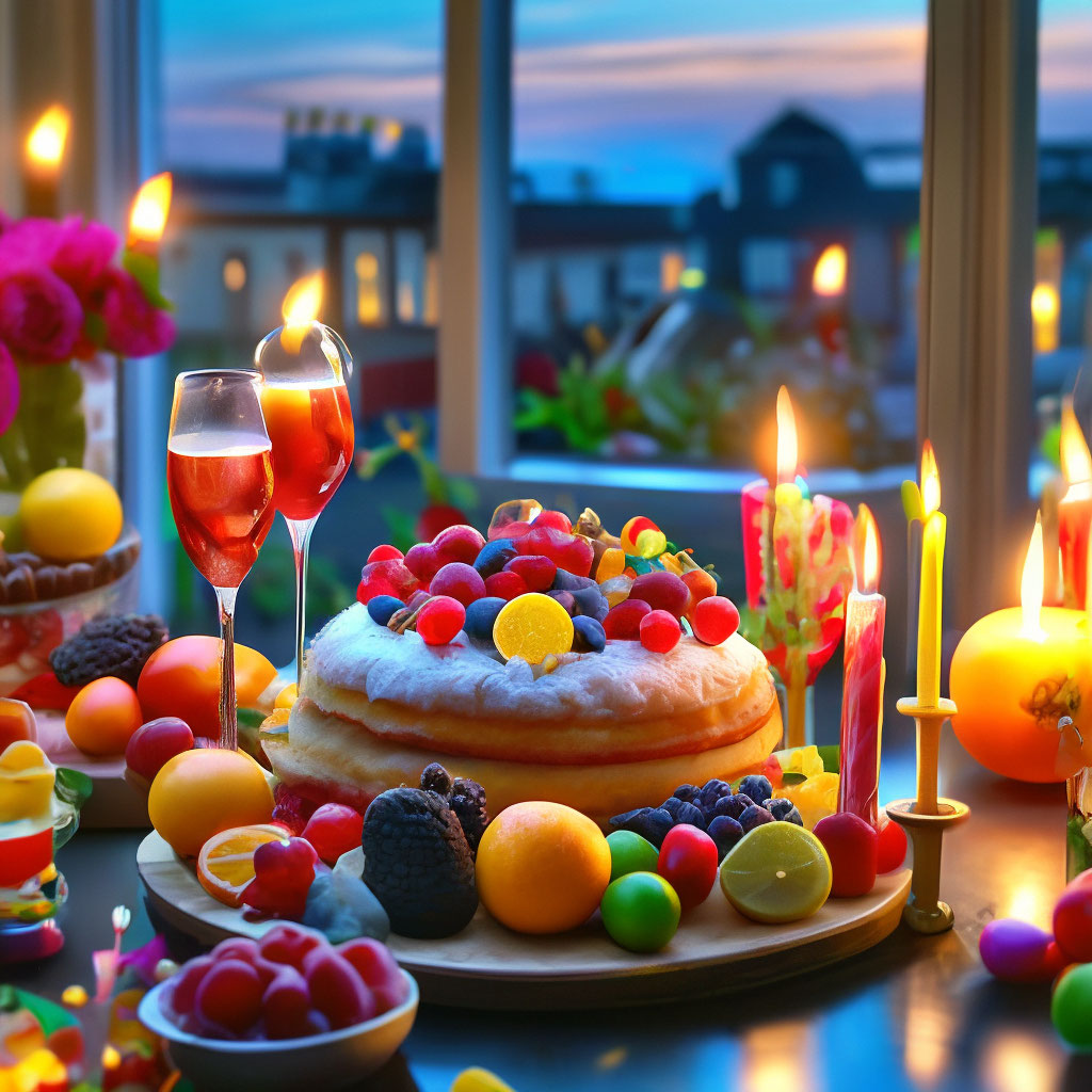 "Festive table,cake with candles, ." - image created in Shedevrum