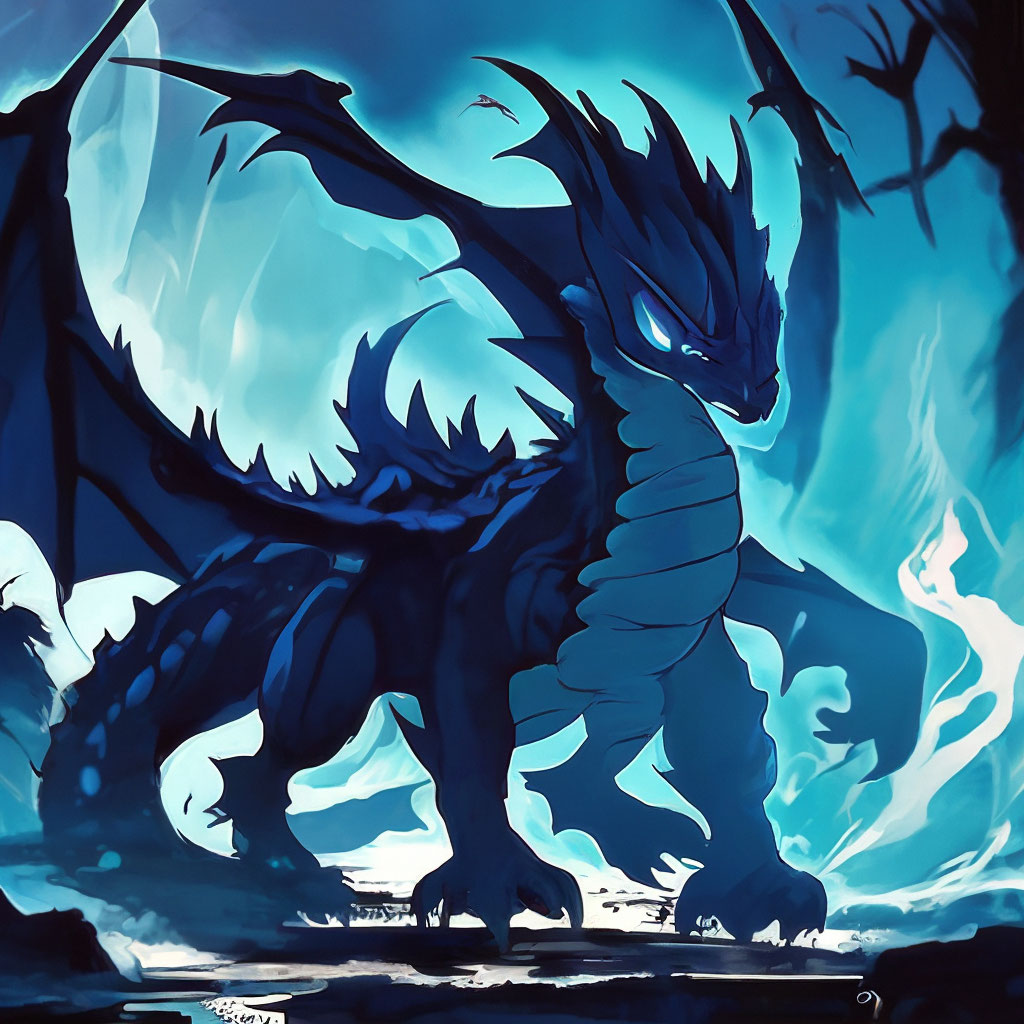 Фантомный милый дракончик, синий фон…» — создано в Шедевруме