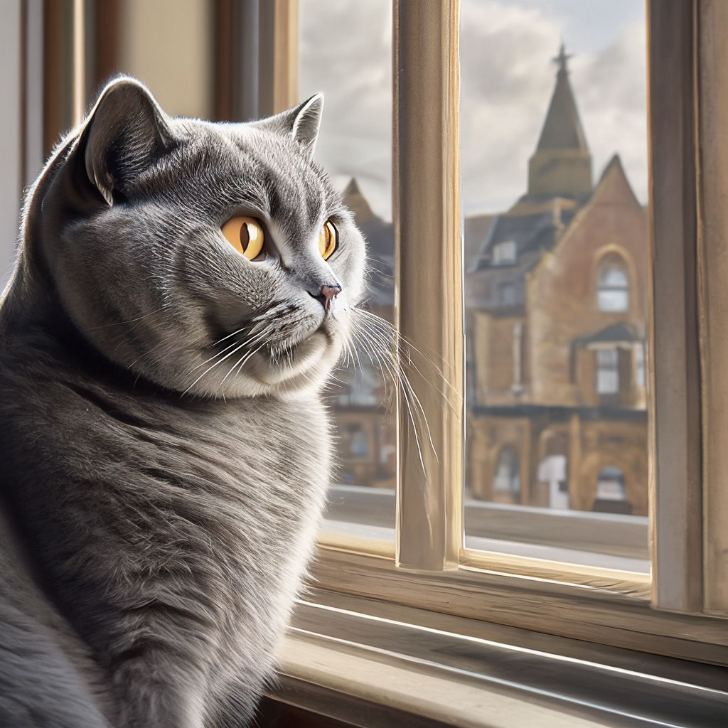 Британский кот смотрит в окно, …» — создано в Шедевруме