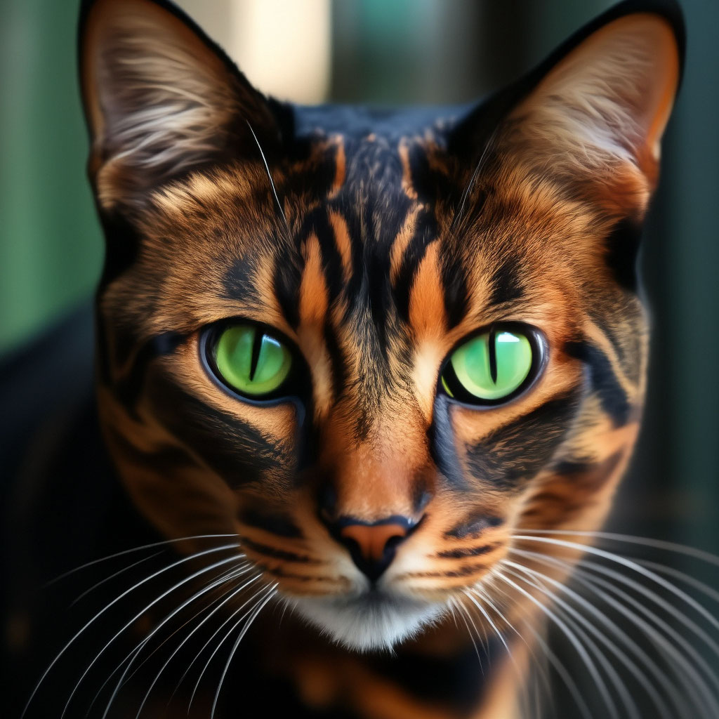 Черно - рыжая, пятнистая кошка с …» — создано в Шедевруме