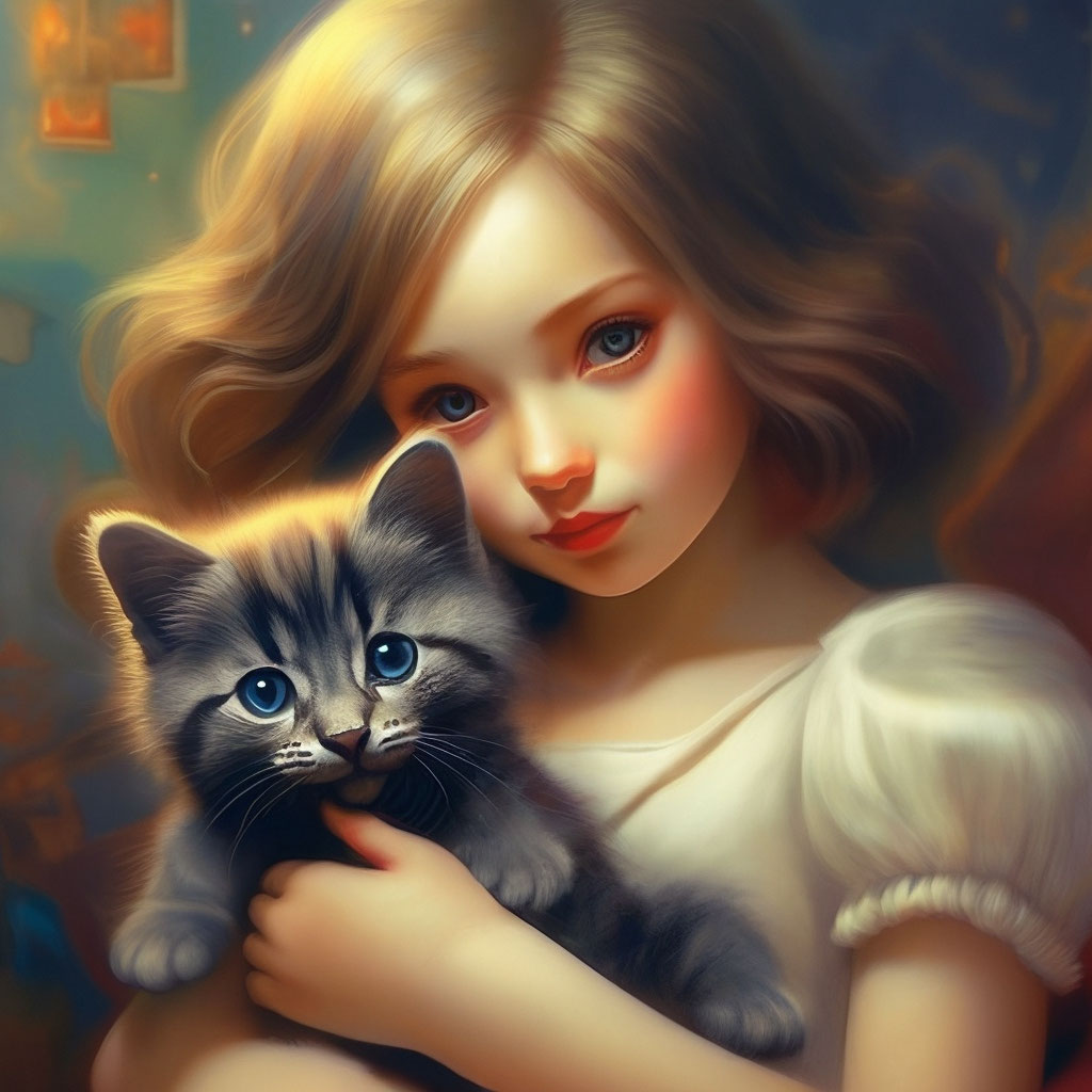 Девочка с котенком