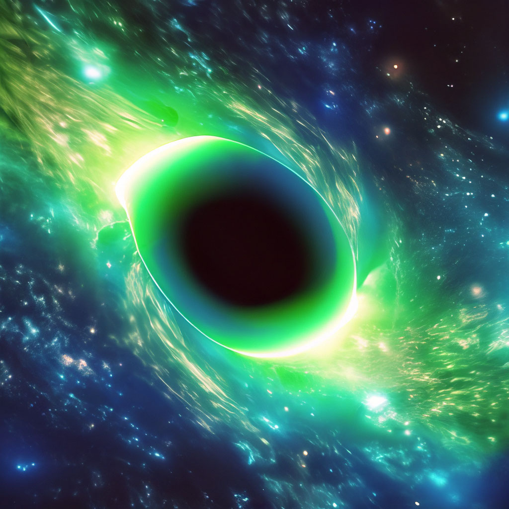 Огромная зелёная чёрная дыра на …» — создано в Шедевруме