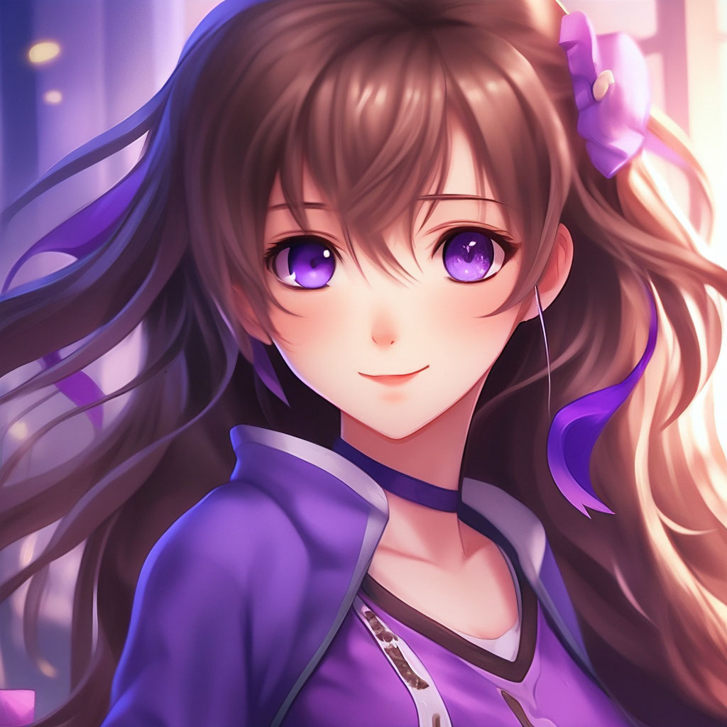 Anime Girl With Light Brown Hair And Purple Eyes Anime Girl , Slim,