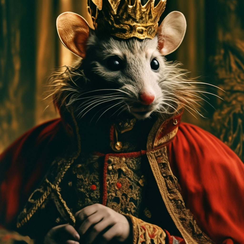 "Rat queen with a crown and entourage." - image created in Shedevrum