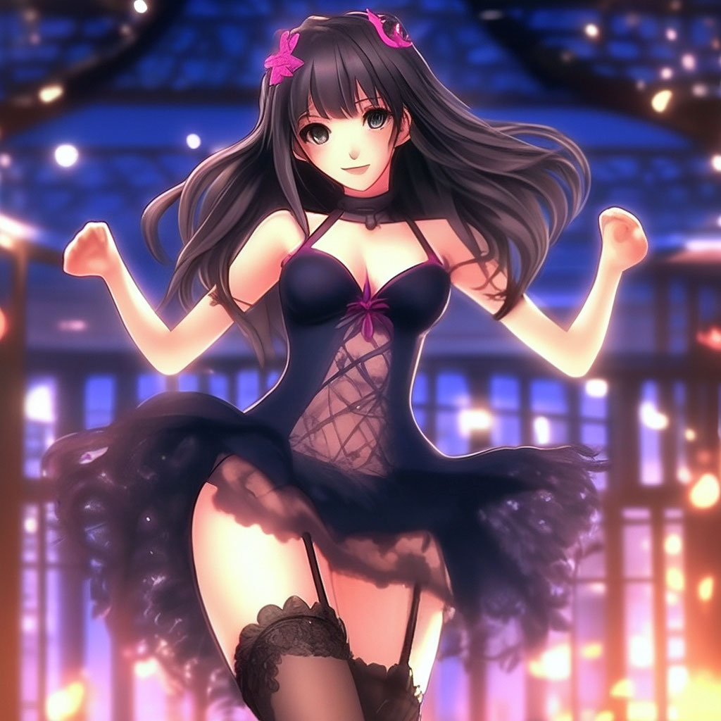 Anime girl dancing in lace lingerie gif