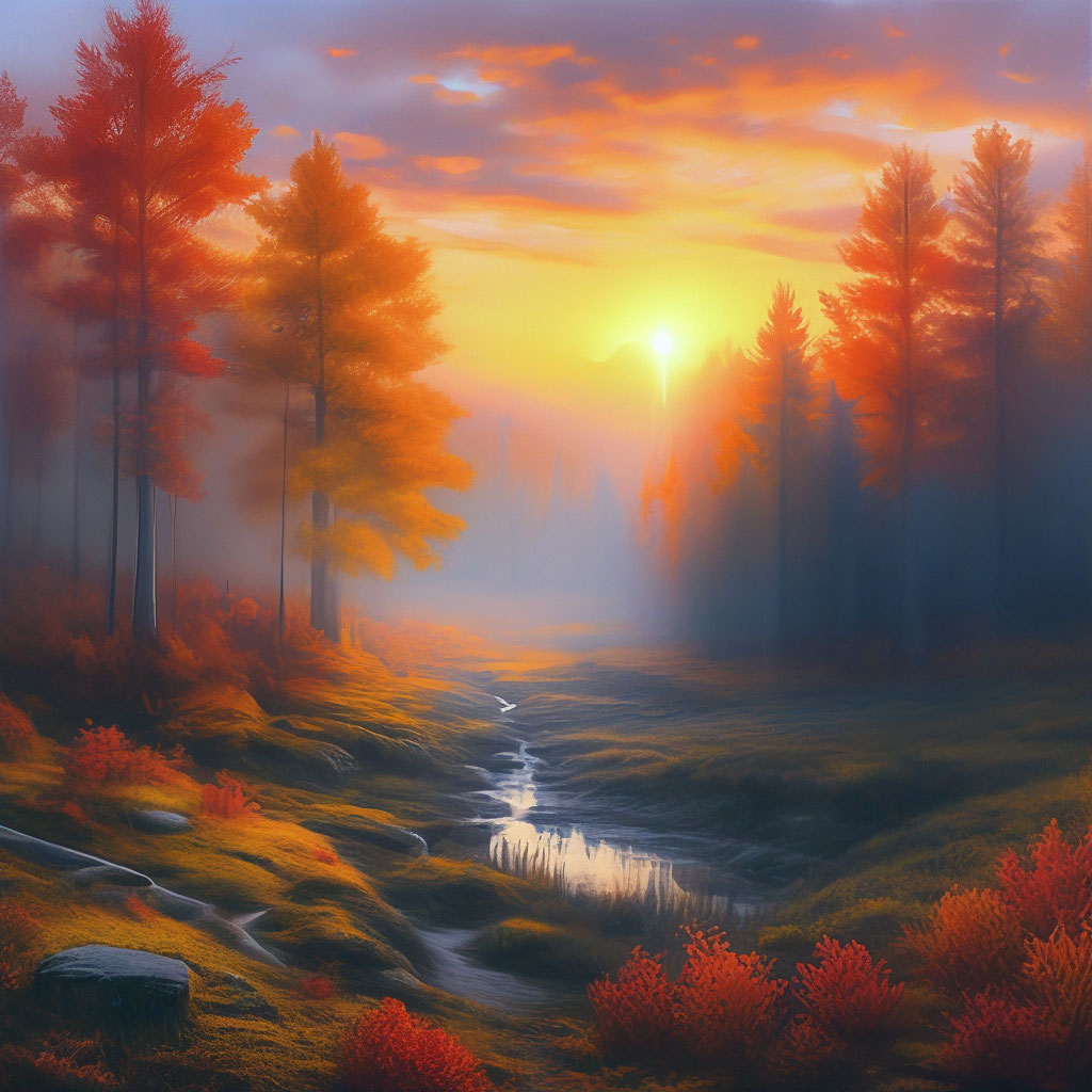 Осенний рассвет над лесом» — создано в Шедевруме