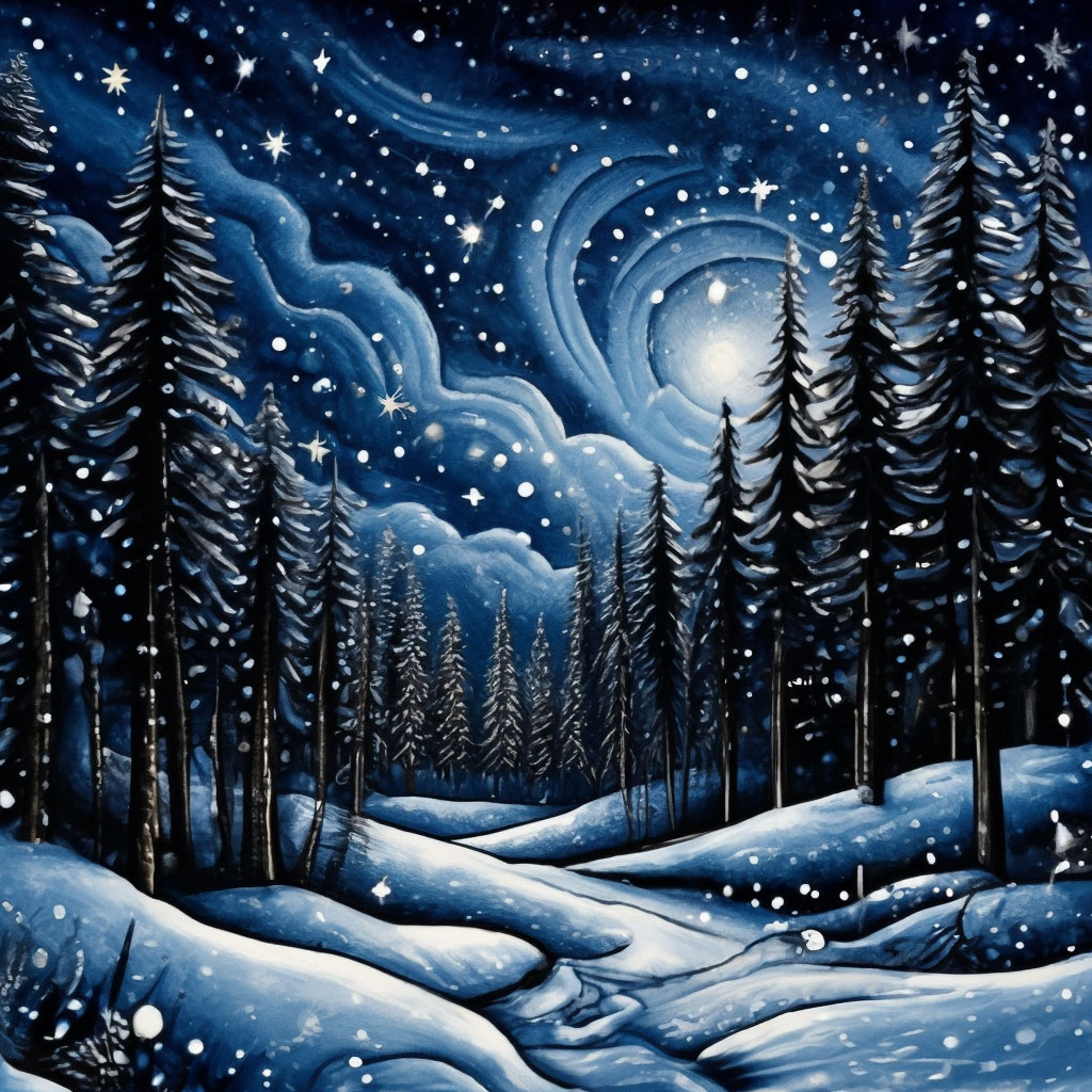 Рисунок зимний лес