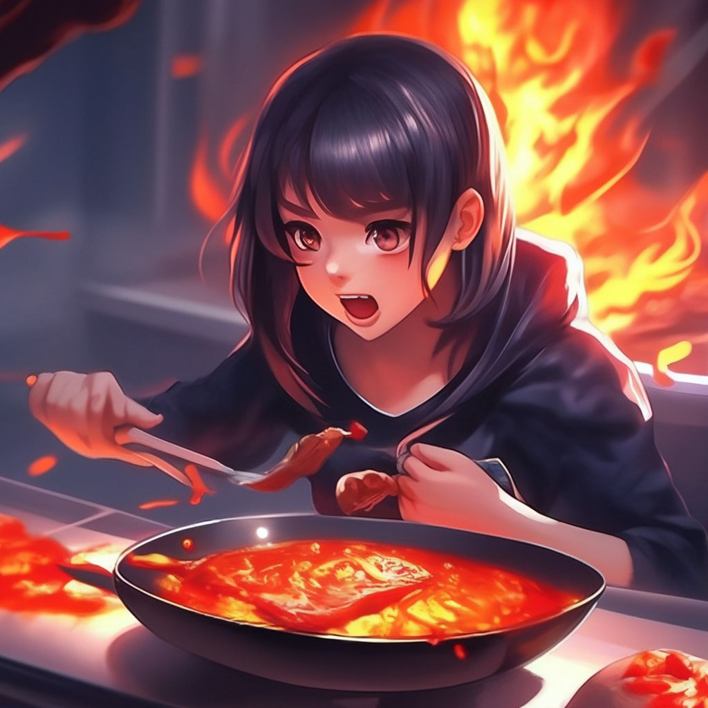 «Видео, девушка ест огненную еду» — создано в Шедевруме