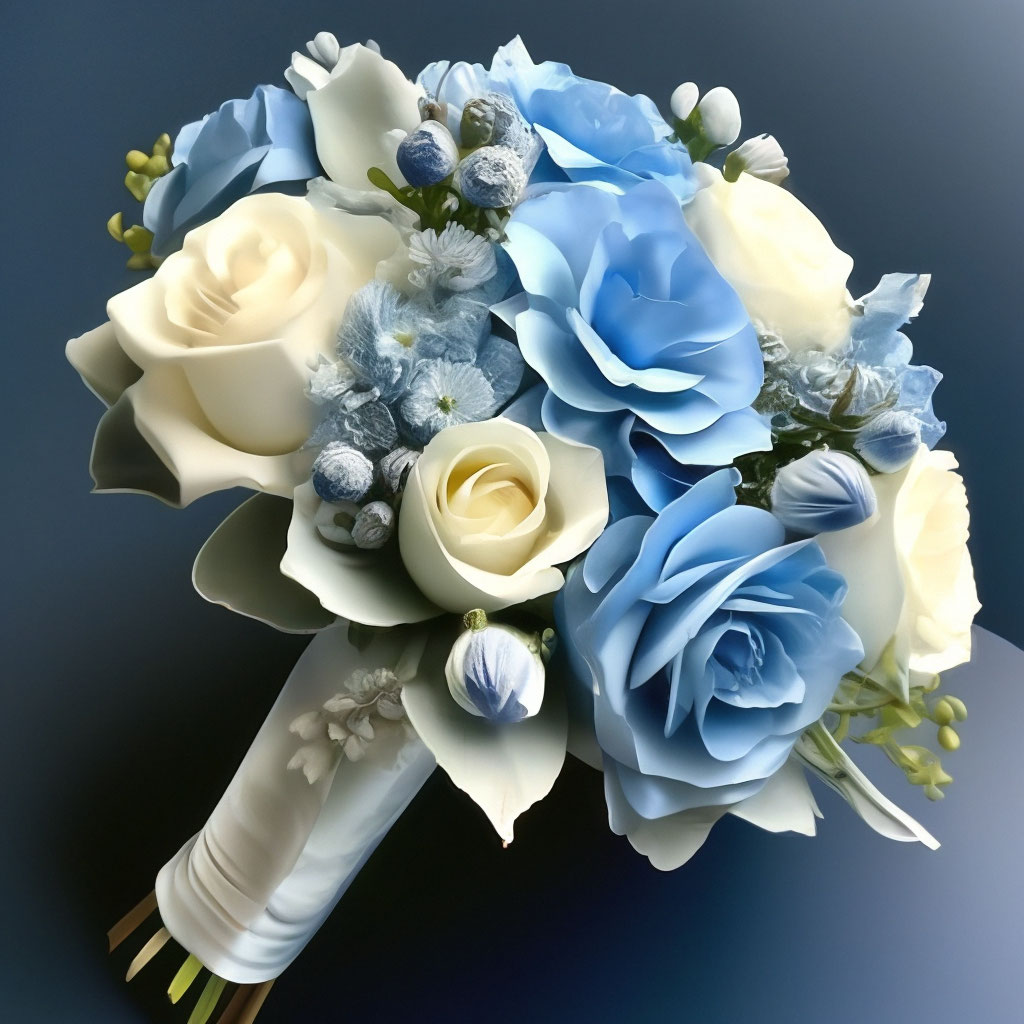 Голубой букет невесты - 69 фото