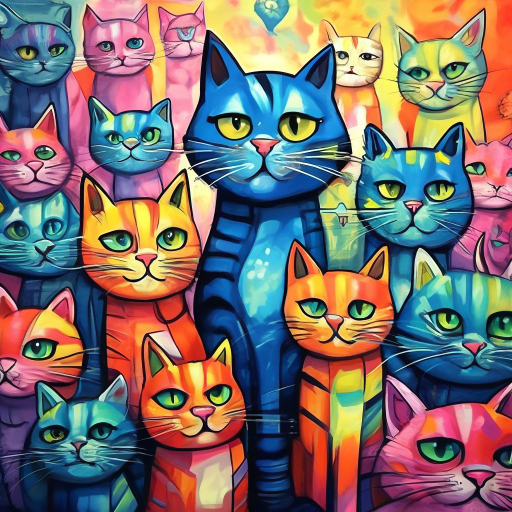 Funny cartoon painted cats — image created in Shedevrum