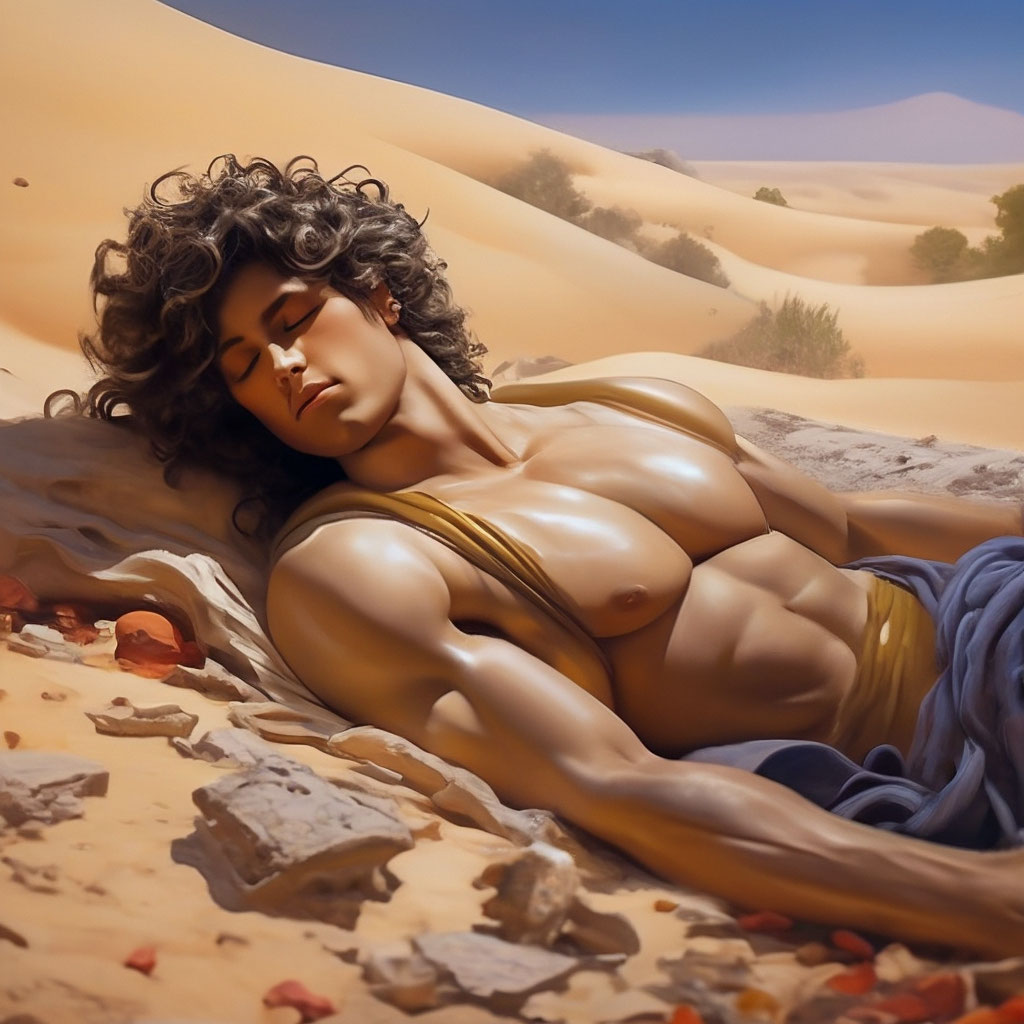 Фаэтон лежит животом на песке. …» — создано в Шедевруме