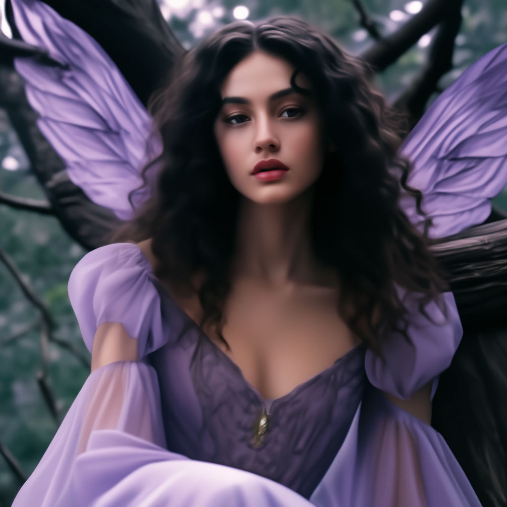 deva cassel purple dress REQUEST: Deva Cassel sitting on the tree wearing lilac fairy dress, black  …