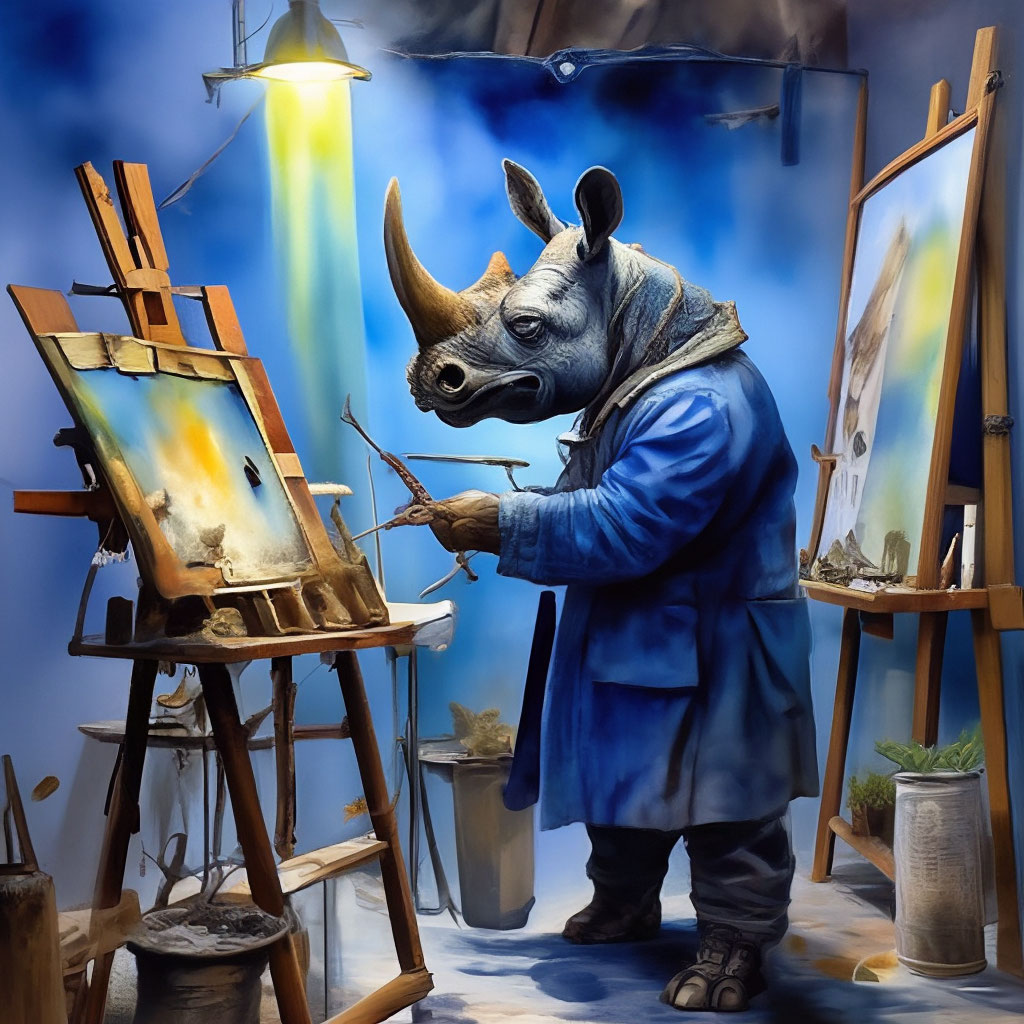 Носорог в своей мастерской художника…» — создано в Шедевруме