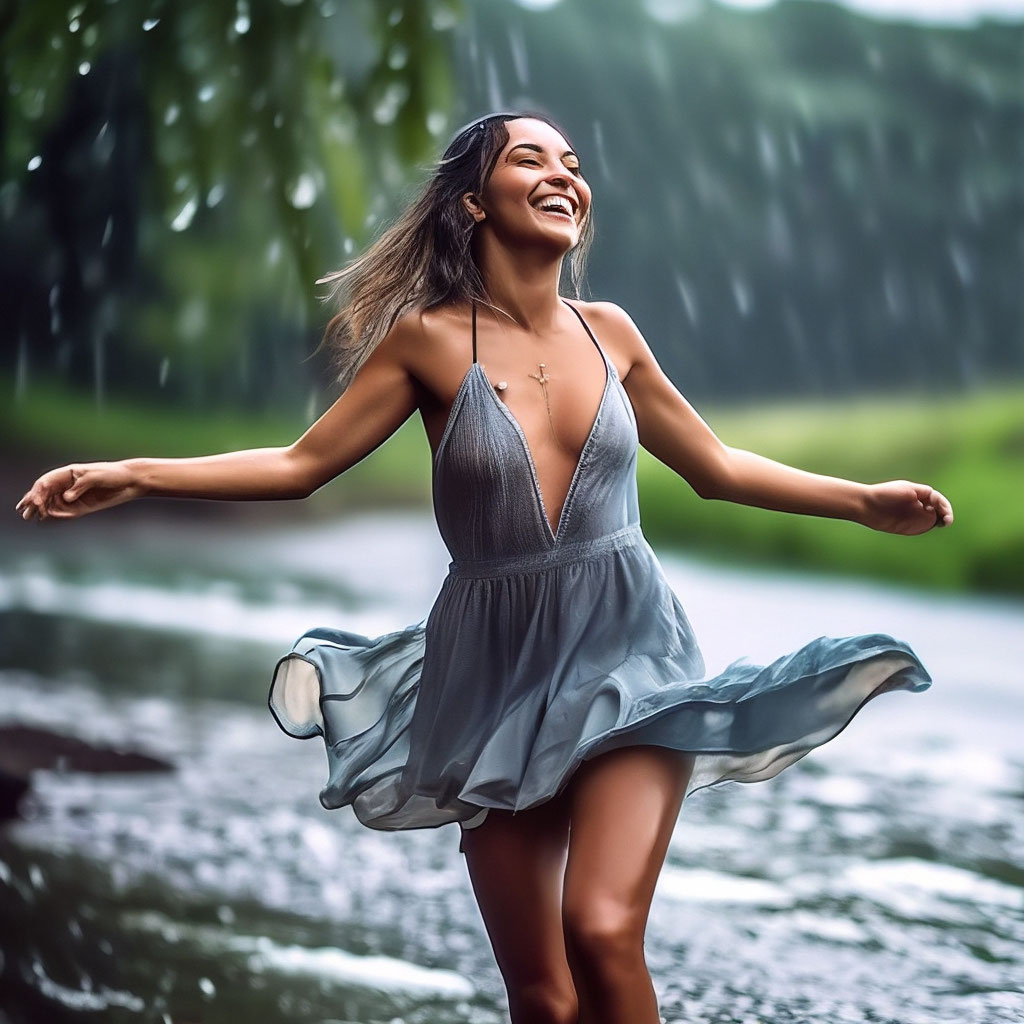 Красивая девушка танцует на берегу …» — создано в Шедевруме
